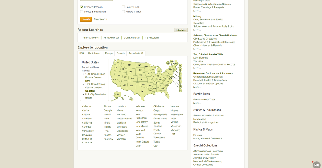 Ancestry Collections Search Map