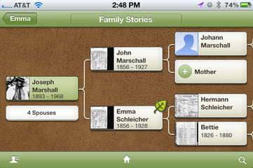 Pedigree Chart for Joseph Marshall from Ancestry app on iPhone.