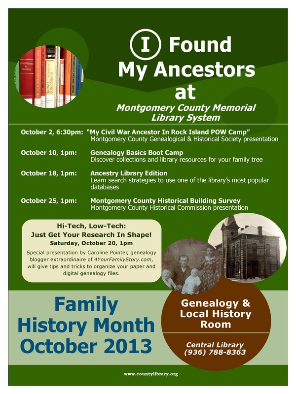 Celebrate Family History Month at Montgomery County Memorial Library System in Conroe, Texas!